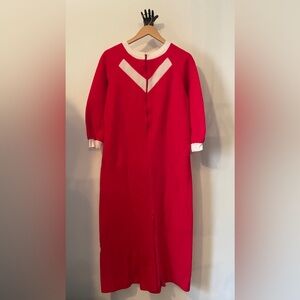 Vintage fuzzy cozy zip night gown. Red & white WARM with one pocket